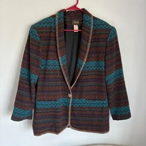 Vintage David Paul Southwestern Aztec Blazer Jacket Made USA Boho Western Large